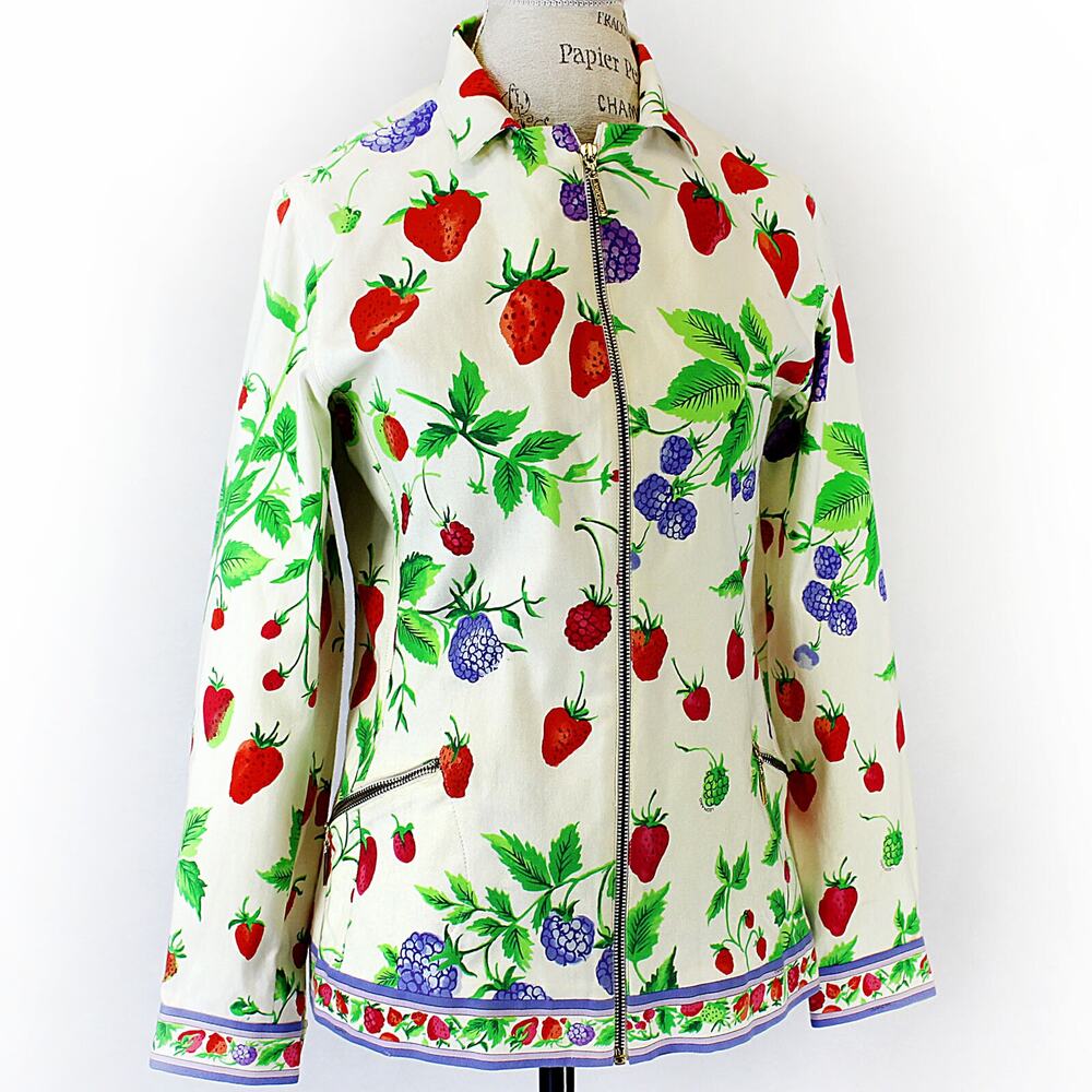 Vintage 60’s Leonard Zipped Berry Print Collared Pockets Jacket size 38 Small